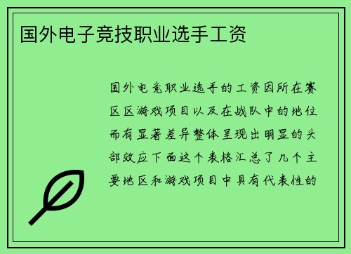国外电子竞技职业选手工资